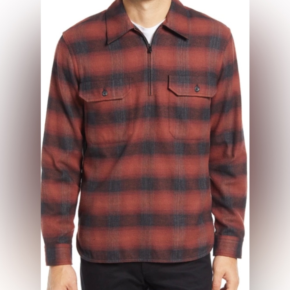 Vince Men's Tonal Plaid Quarter Zip Shirt Sz M